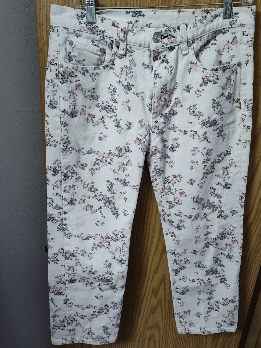 White Floral Print Cropped Jeans Rag And Bone